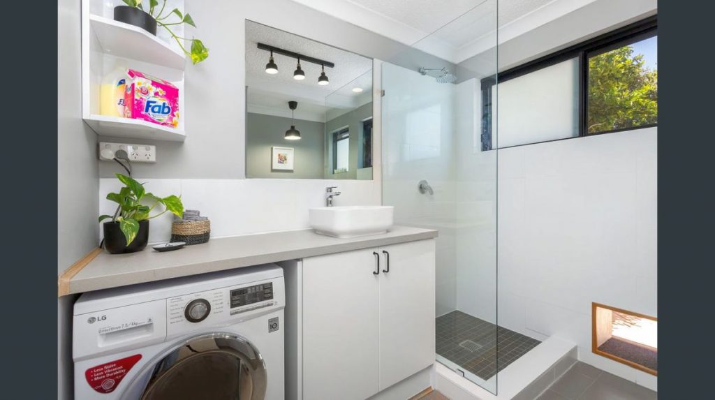 Total renovation of townhouse laundry shower room after