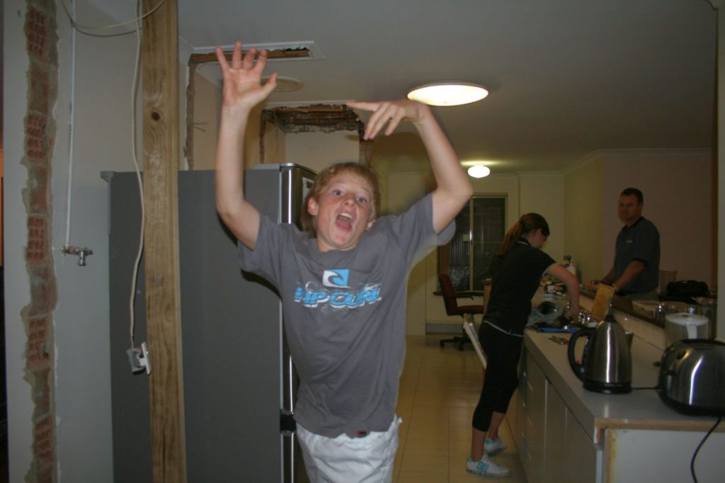 The demolition has started but at least its still functional - photo bombing child