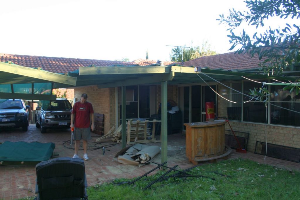 Demolition of old wooden structure during renovation