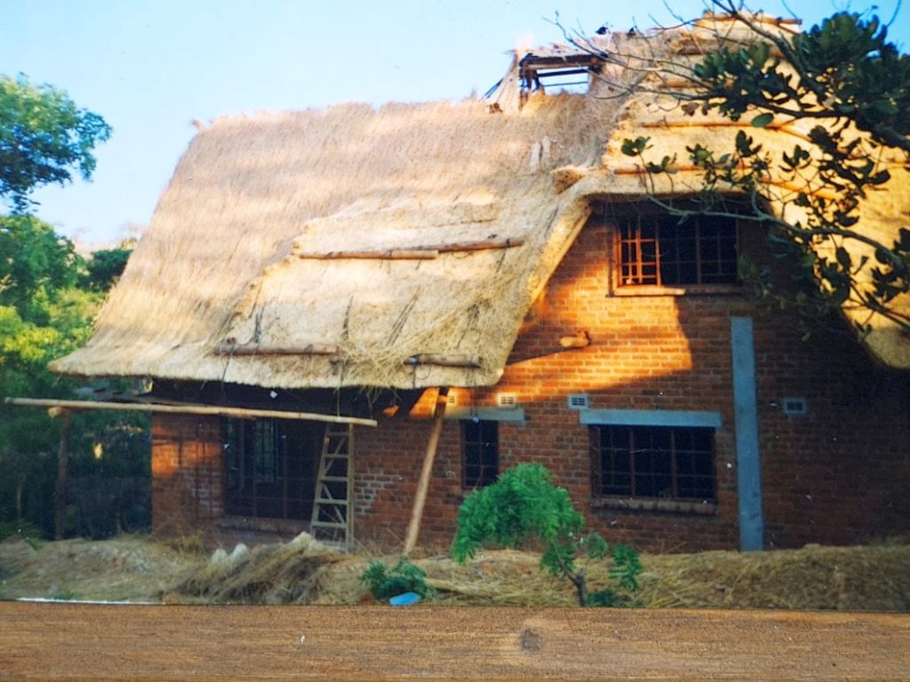 Start of thatching on thatched-house build
