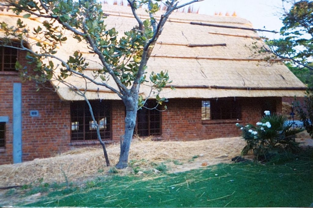 Start of thatching on thatched-house build