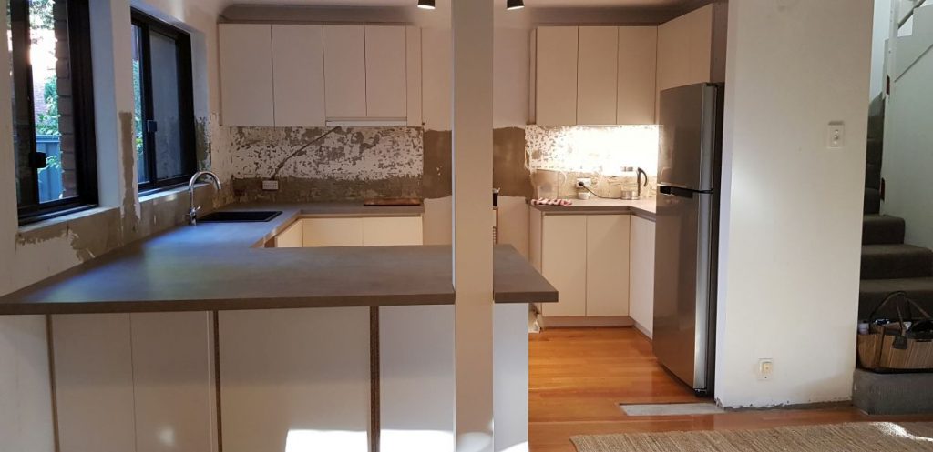 During open-plan kitchen renovation