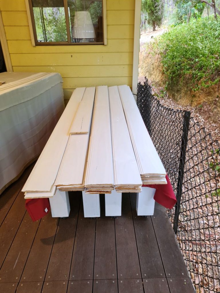 Pine ceiling boards painted