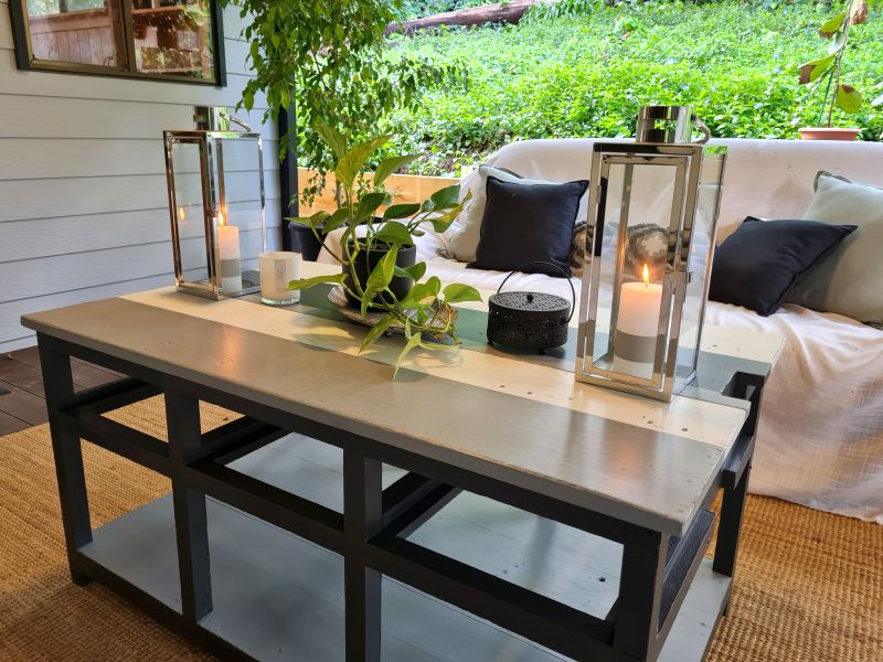 Coffee table renovation with grey paint