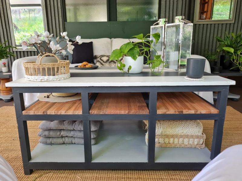 Coffee table renovation with grey paint